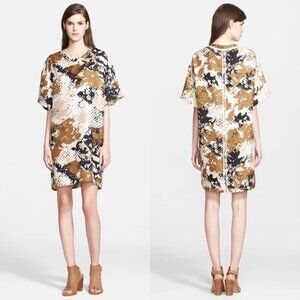 Rag & Bone Chester 100% Silk Camo Large Women's USA Oversized T-Shirt Dress EUC
